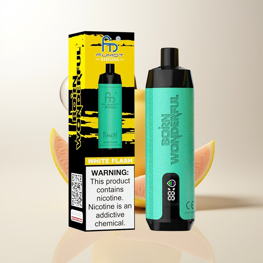 RandM Fumot Shisha 10000 Puffs Vit Blänk LED Indikator Type-C Port