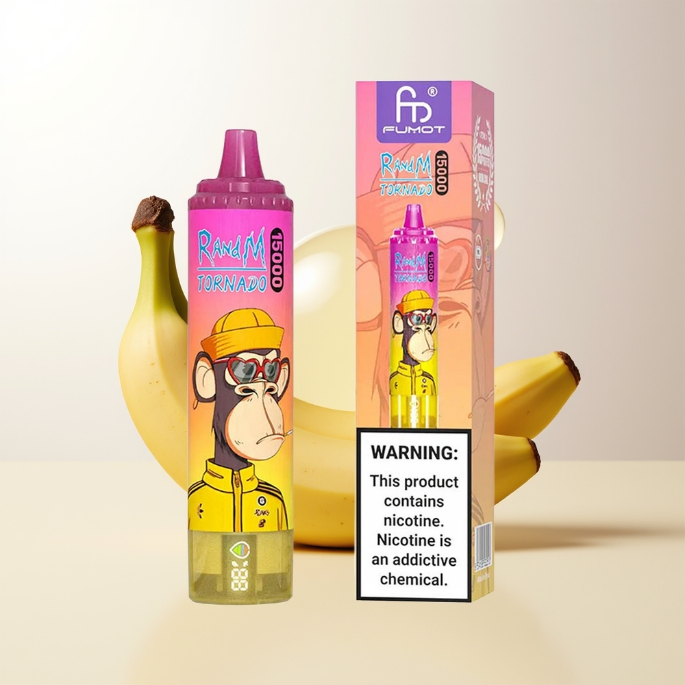 RandM Fumot Tornado 15000 Puffs Bananis Glass LCD Skärm Typ-C