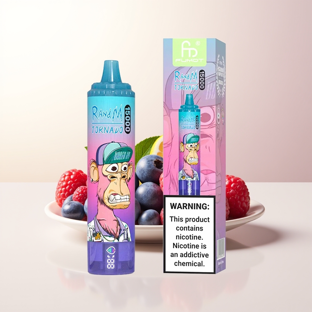 RandM Fumot Tornado 15000 Puffs Blåbär Hallon 25ml 850mAh Mesh LCD USB-C