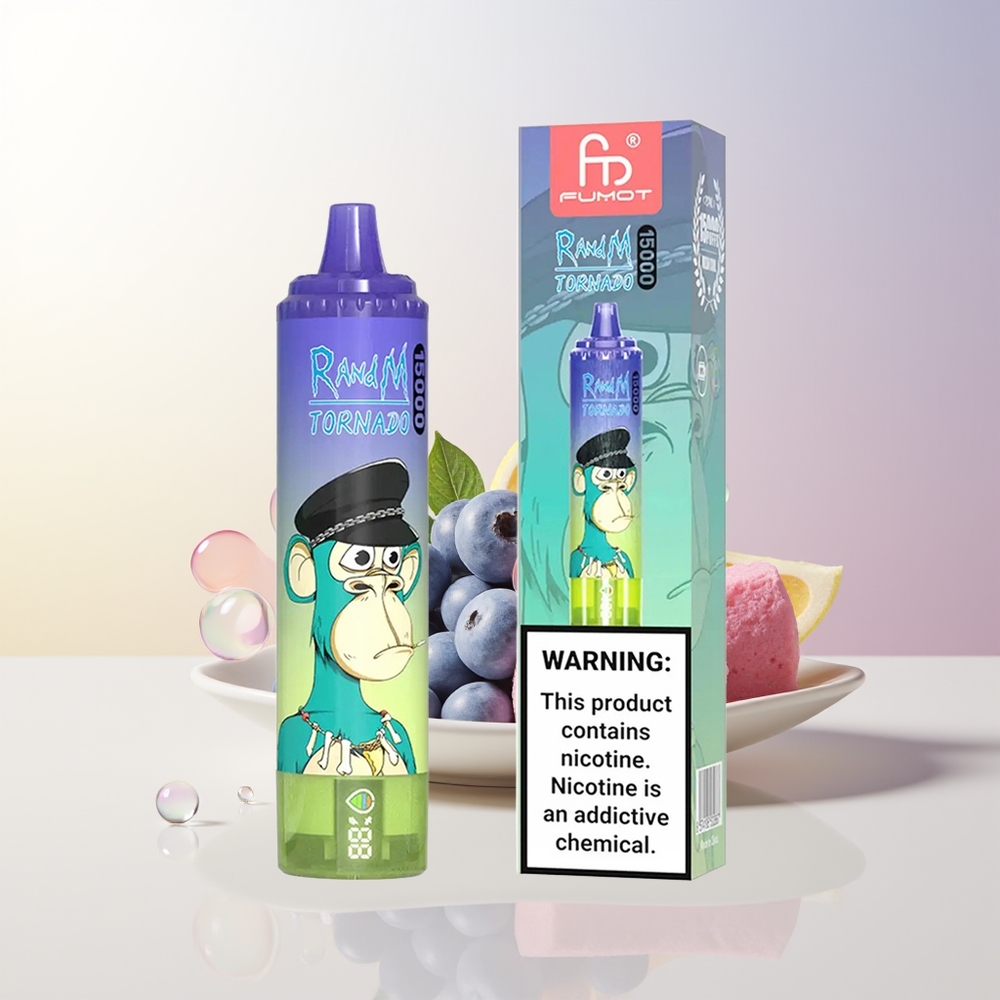 RandM Fumot Tornado 15000 Puffs Blåbärs Tuggummi LCD Type-C 25ml 850mAh