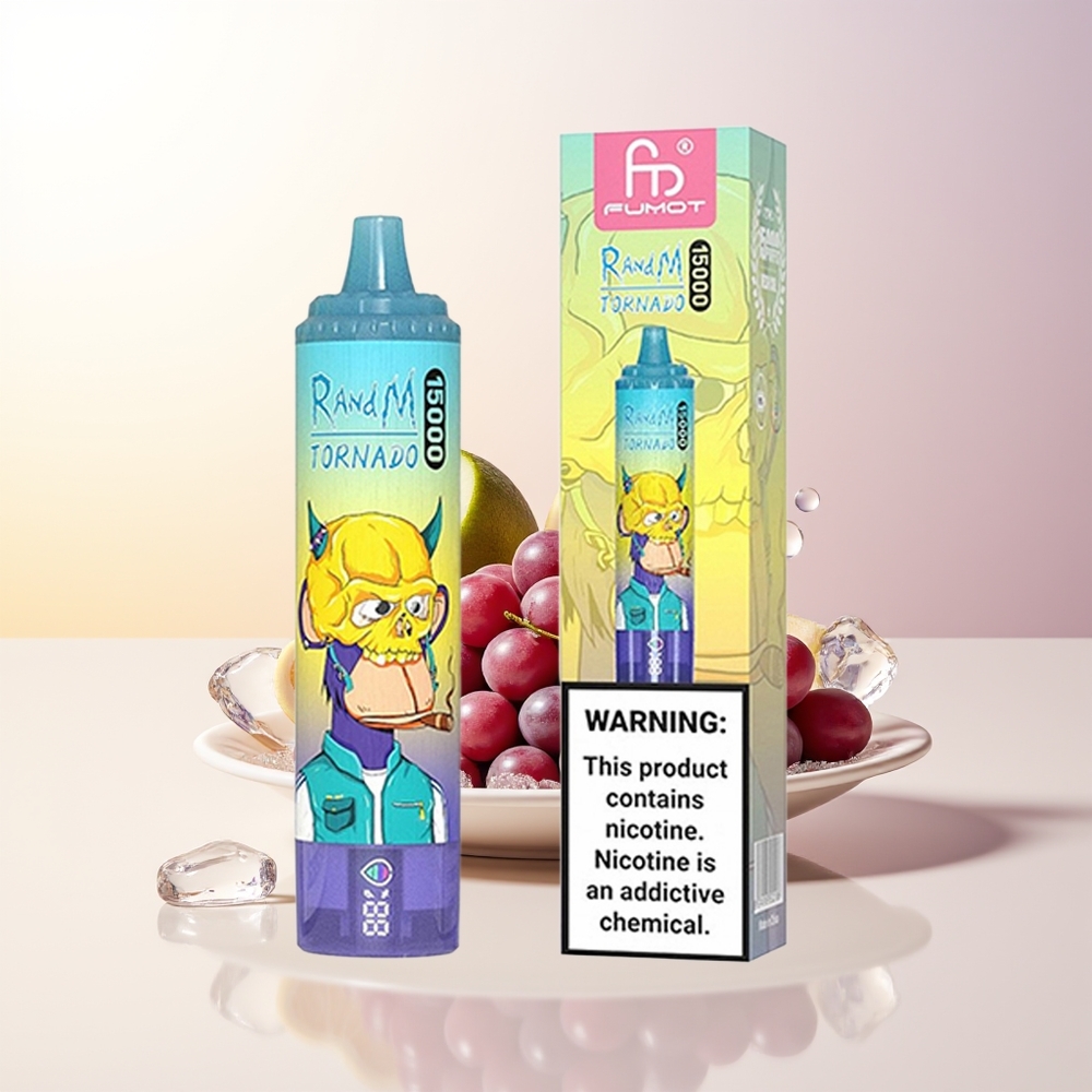 RandM Fumot Tornado 15000 Puffs Druva Iskall Mesh LCD Typ-C Laddningsbar