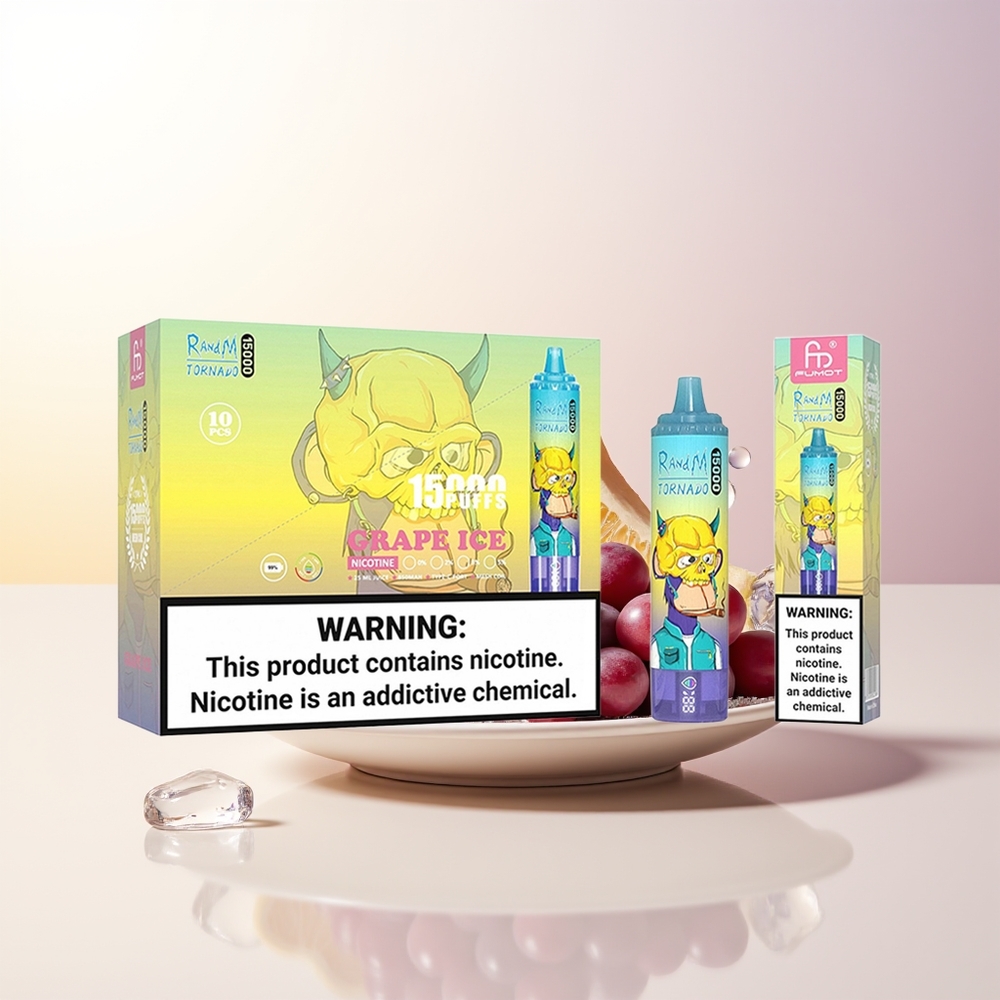 RandM Fumot Tornado 15000 Puffs Druva Iskall Mesh LCD Typ-C Laddningsbar