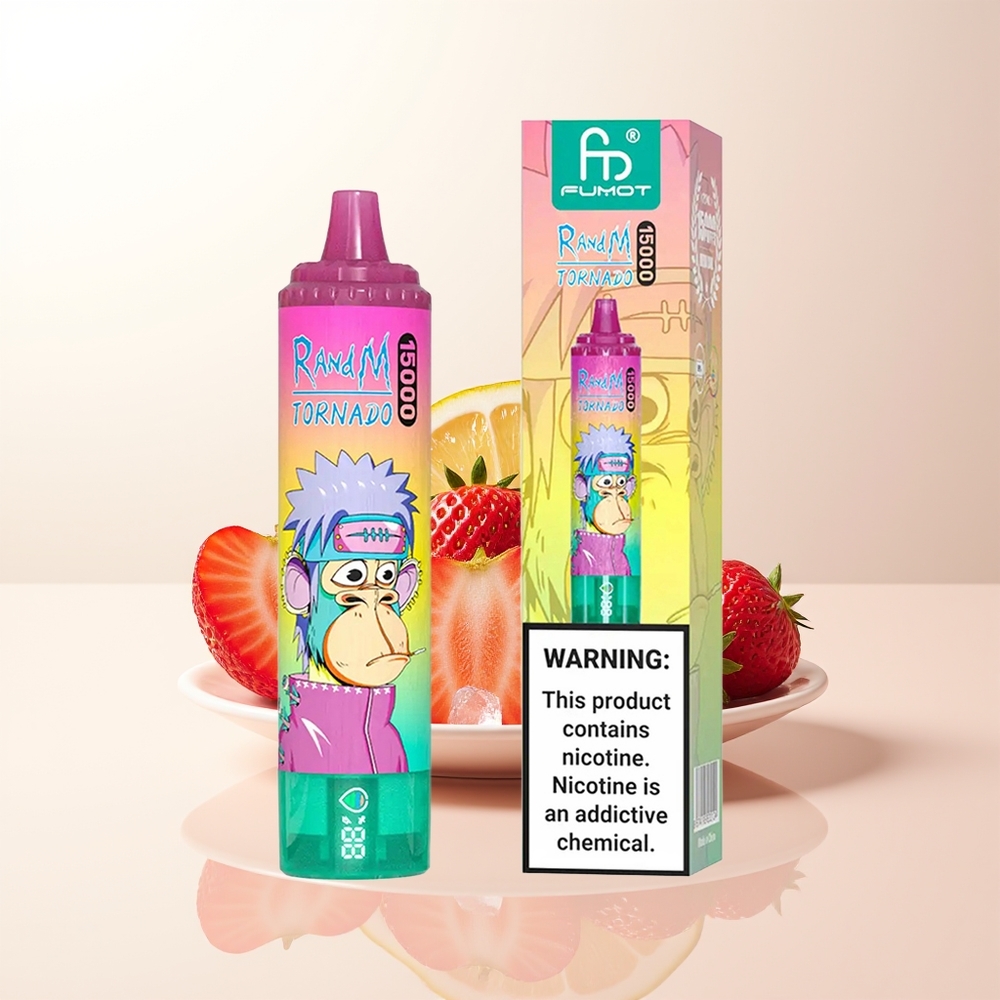RandM Fumot Tornado 15000 Puffs Jordgubb Is 25ml 850mAh Mesh Coil USB-C LCD