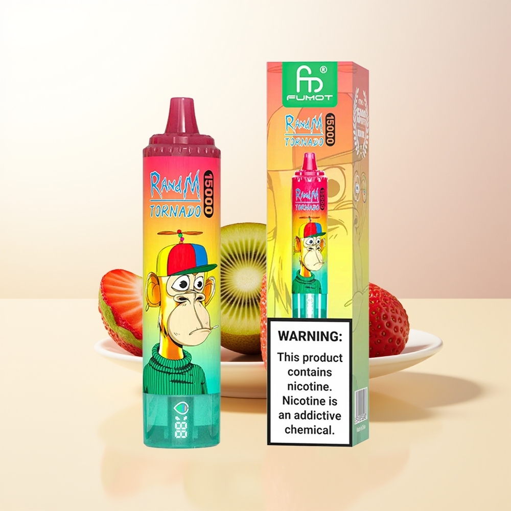 RandM Fumot Tornado 15000 Puffs Jordgubb Kiwi 25ml 850mAh Mesh LCD Typ-C