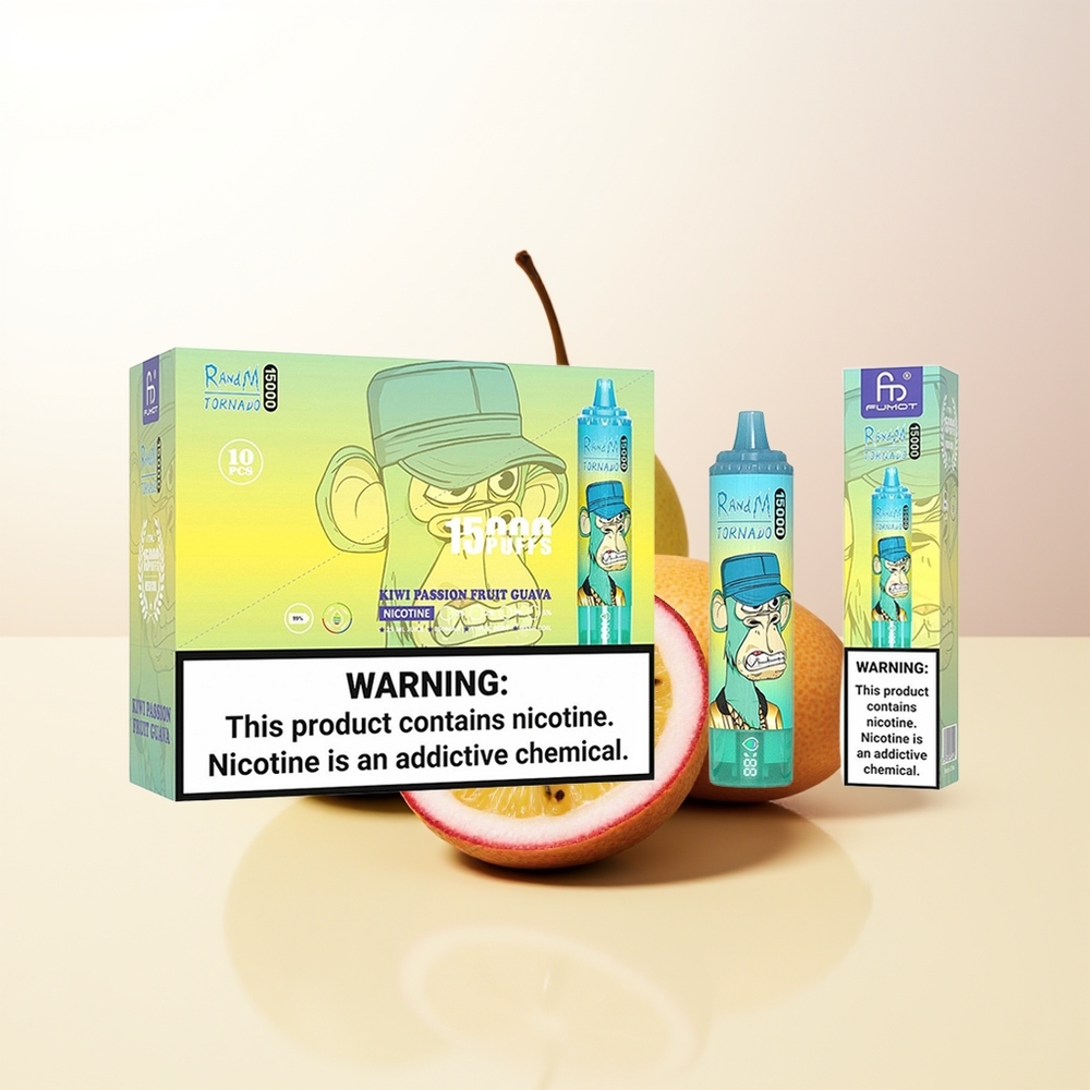 RandM Fumot Tornado 15000 Puffs Kiwi Passionsfrukt Guava 25ml 850mAh Mesh Coil Type-C LCD