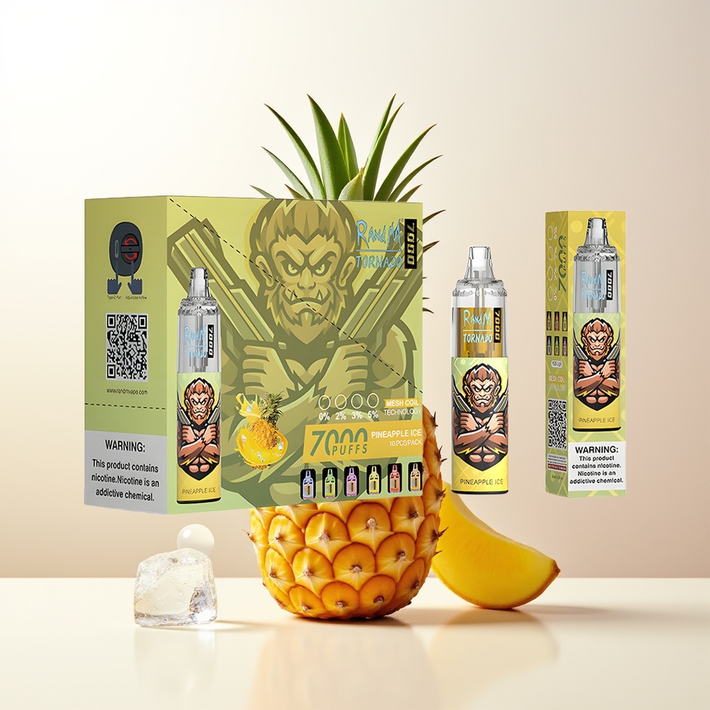 RandM Fumot Tornado 7000 Ananas Is 14ML 850MAH Mesh Coil Type-C RGB Luftjusterbar