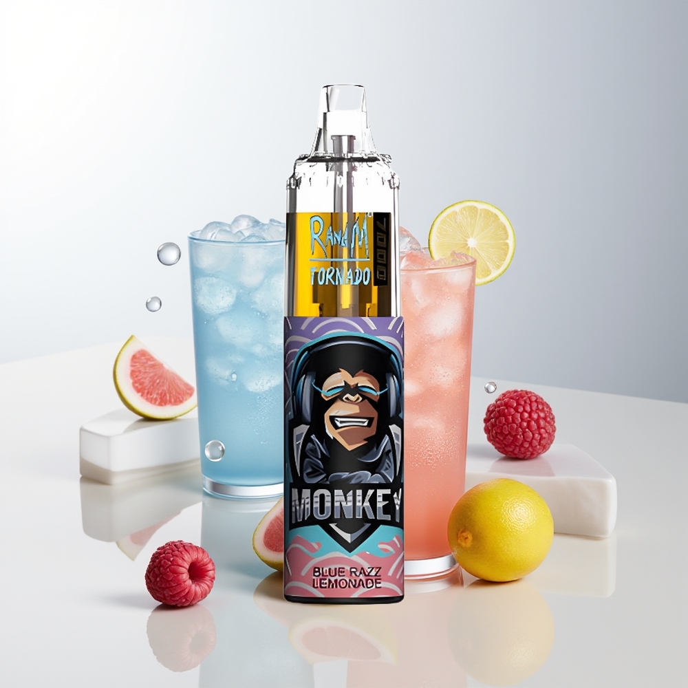 RandM Fumot Tornado 7000 Blå Hallon Lemonad 14ML E-liquid 850MAH Batteri Mesh Coil Type-C Port RGB Ljus Luftjusterbar
