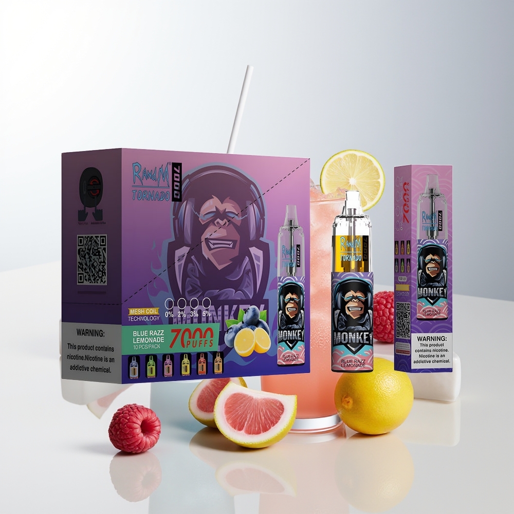RandM Fumot Tornado 7000 Blå Hallon Lemonad 14ML E-liquid 850MAH Batteri Mesh Coil Type-C Port RGB Ljus Luftjusterbar