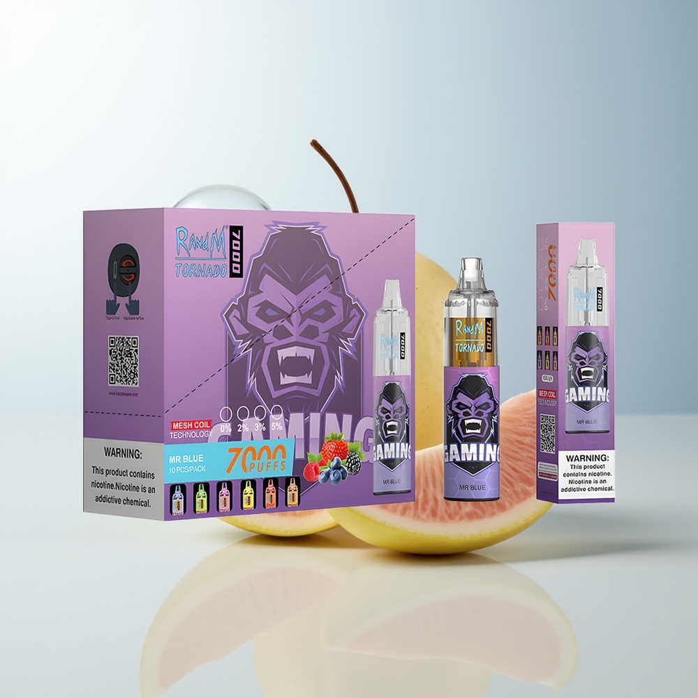 RandM Fumot Tornado 7000 Dr Blå 14ML Mesh Coil Typ-C RGB Luftjusterbar