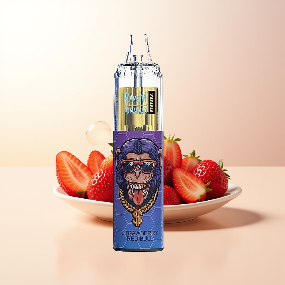 RandM Fumot Tornado 7000 Jordgubb Röd Tjur 14ML Mesh Coil 850MAH Type-C RGB Luftjusterbar