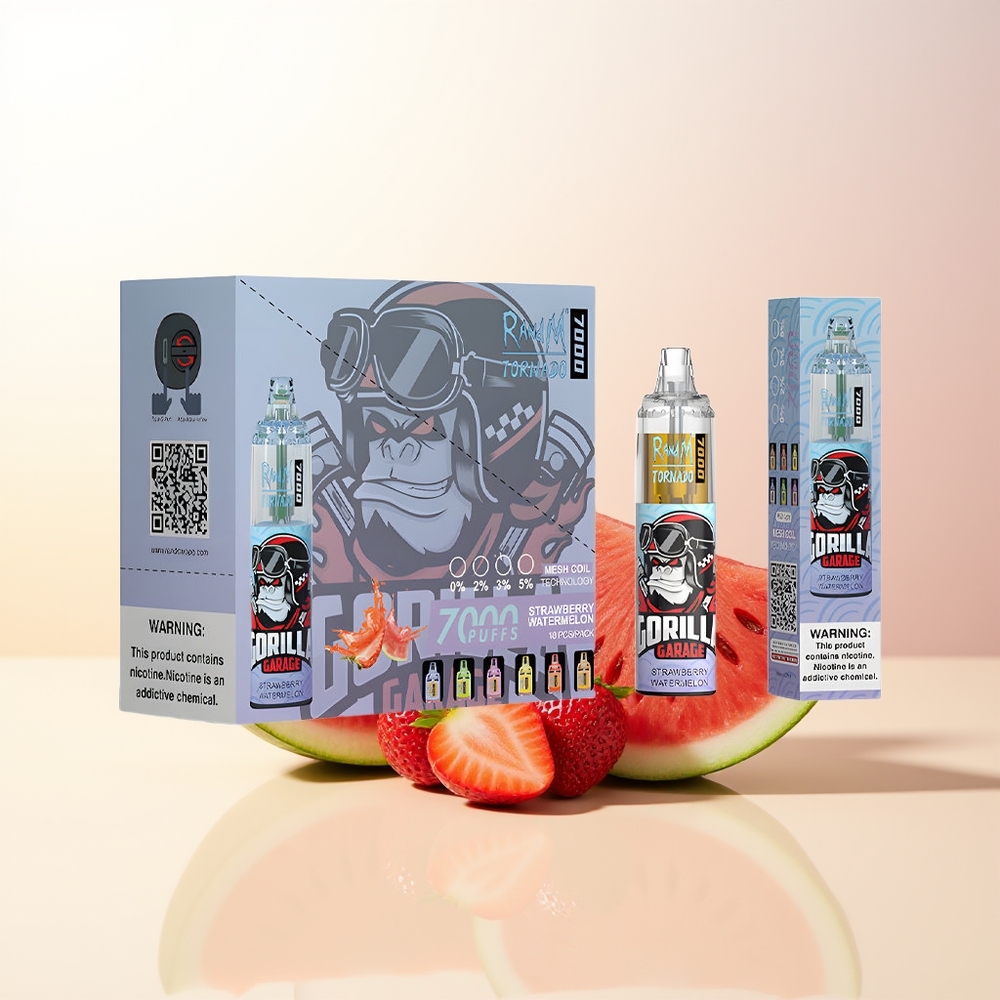 RandM Fumot Tornado 7000 Jordgubb Vattenmelon 14ML Mesh Coil 850MAH Type-C RGB Luftjusterbar