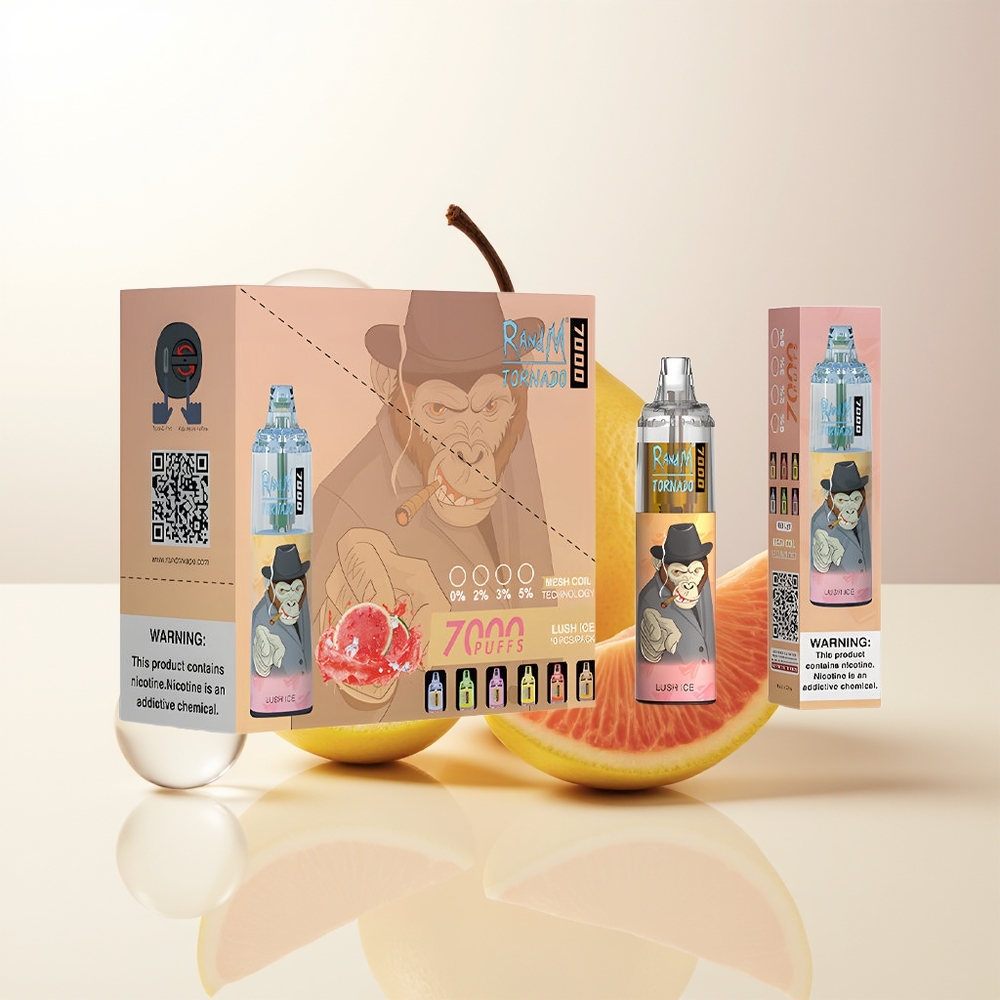 RandM Fumot Tornado 7000 Puffs Löjromsis (Lush Ice) 14ML 850MAH Mesh Coil Type-C RGB Luftjusterbar