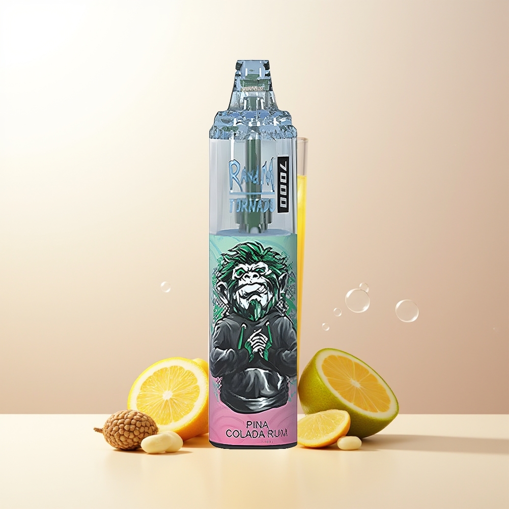 RandM Fumot Tornado 7000 Puffs Pina Colada Rom 14ML Mesh Coil RGB Ljus Typ-C Luftinställningsbar