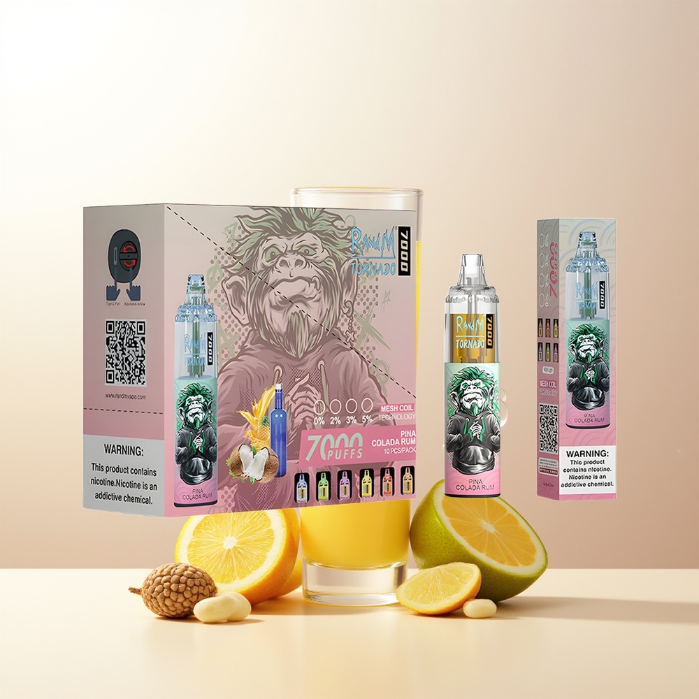 RandM Fumot Tornado 7000 Puffs Pina Colada Rom 14ML Mesh Coil RGB Ljus Typ-C Luftinställningsbar