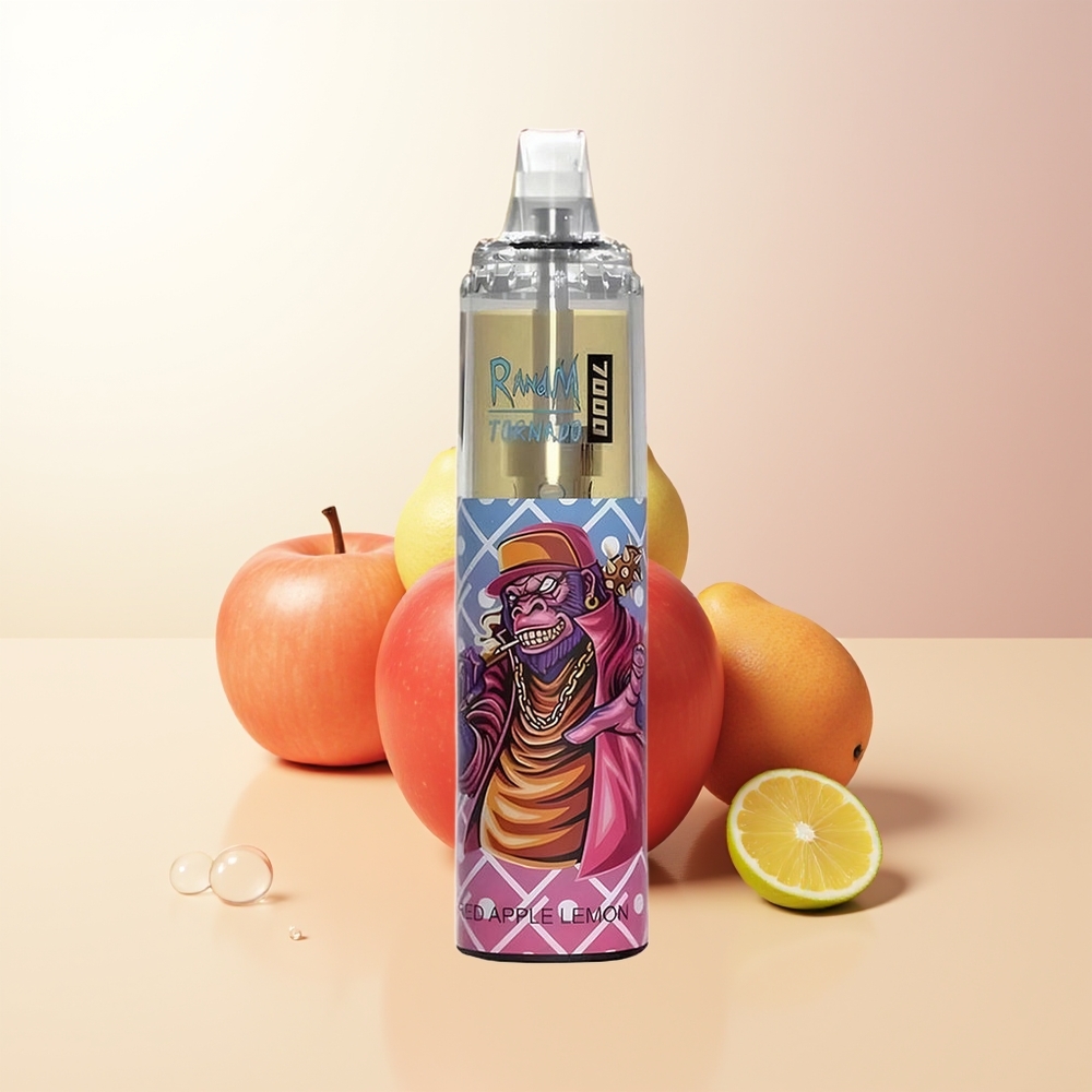 RandM Fumot Tornado 7000 Röda Äpple Citron 14ML Mesh Coil 850MAH Type-C RGB Luftjusterbar