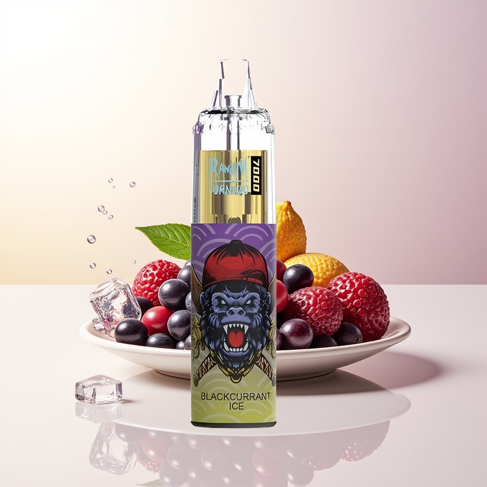RandM Fumot Tornado 7000 Svartvinbär Is 14ML 850MAH Mesh Coil Type-C RGB Luftjusterbar