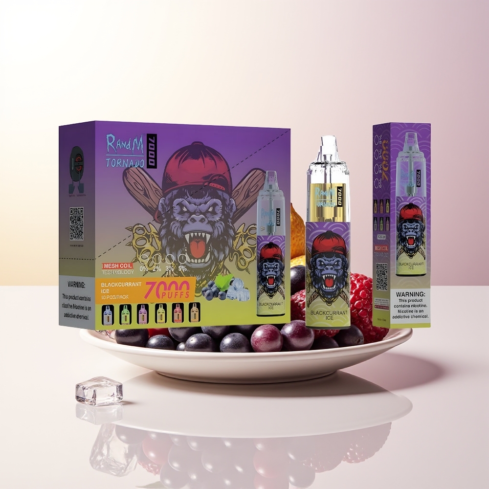 RandM Fumot Tornado 7000 Svartvinbär Is 14ML 850MAH Mesh Coil Type-C RGB Luftjusterbar