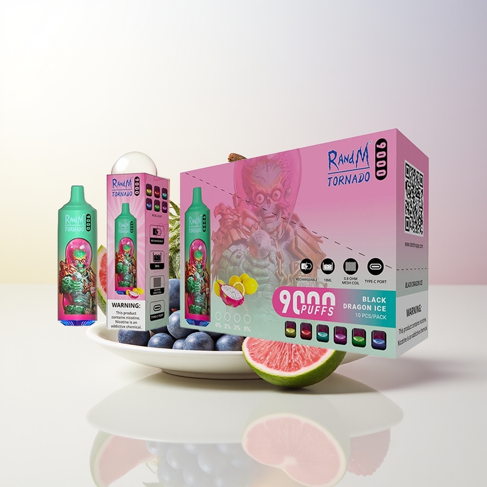 RandM Fumot Tornado 9000 Blå Razz Kush 850 mAh 18 mL Mesh Coil RGB Display