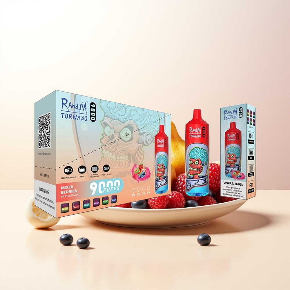 RandM Fumot Tornado 9000 Puffs Blandade Bär Mesh Coil RGB Display 54 Smaker