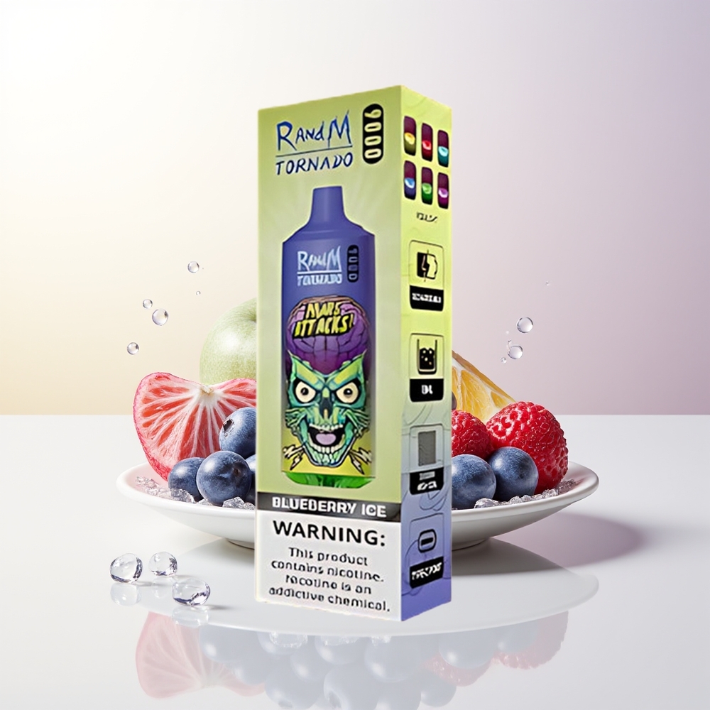 RandM Fumot Tornado 9000 Puffs Blåbär Is 850mAh 18mL Mesh Coil RGB Display
