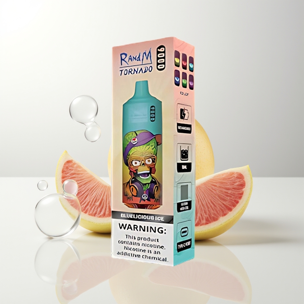 RandM Fumot Tornado 9000 Puffs Blåisande Is Med 850 mAh Uppladdningsbart Batteri 18 mL E-vätska Mesh Coil Sleek RGB Display 54 Smaker