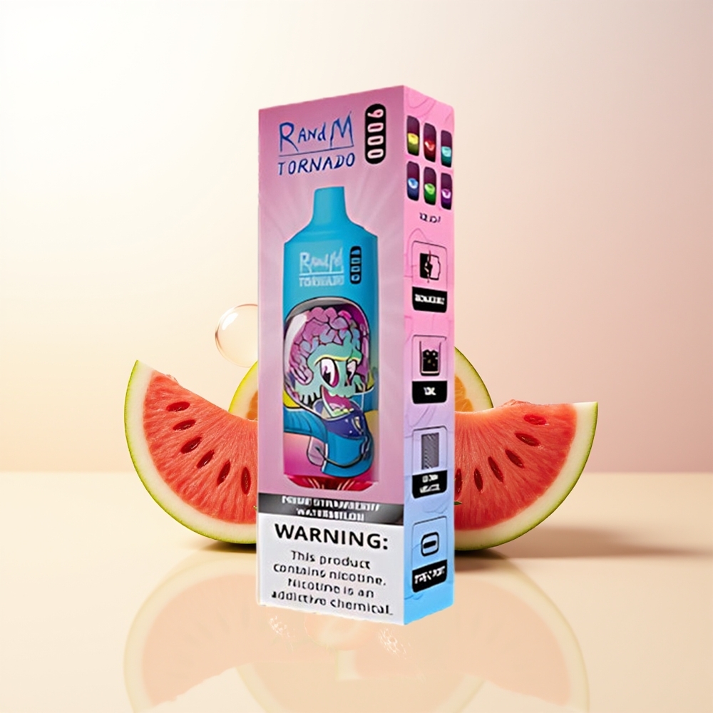 RandM Fumot Tornado 9000 Puffs Jordgubb Vattenmelon 850 mAh 18 mL Mesh Coil RGB Display