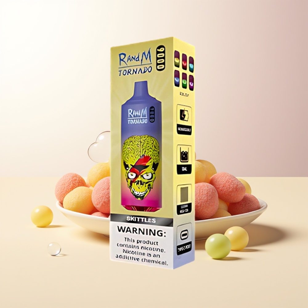 RandM Fumot Tornado 9000 Puffs Regnbåge 54 Smaker Mesh Coil RGB Display 18 mL 850 mAh