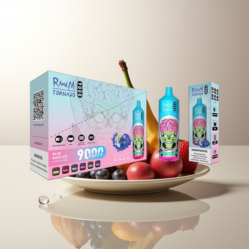 RandM Fumot Tornado 9000 Puffs Svart Drake Is 850 mAh 18 mL Mesh Coil RGB Display