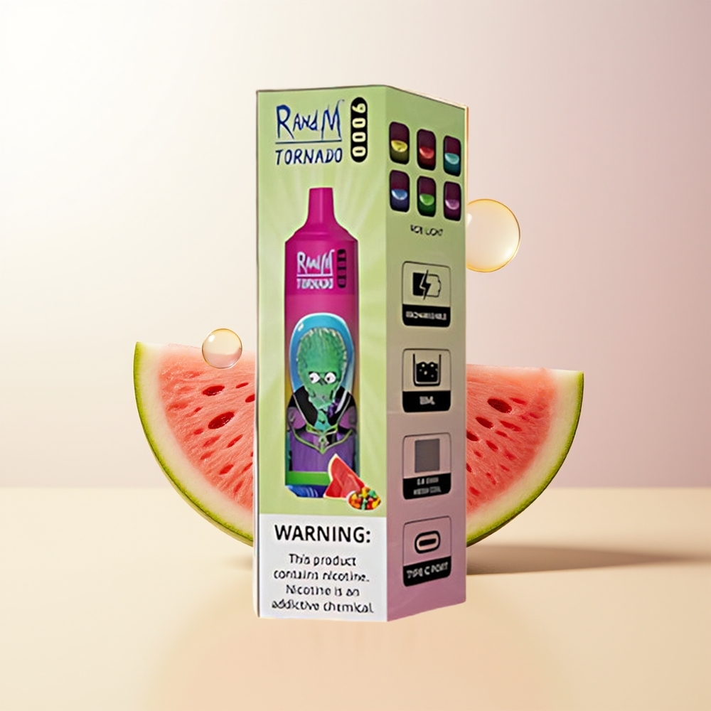 RandM Fumot Tornado 9000 Puffs Vattenmelon Tuggummi 850 mAh 18 mL Mesh Coil RGB Display