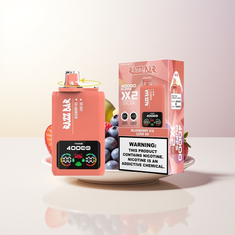 Razz Bar 40000 Puffs 10Ohm 2 Mesh Coil Type-C Port Blåbär Is Love 66