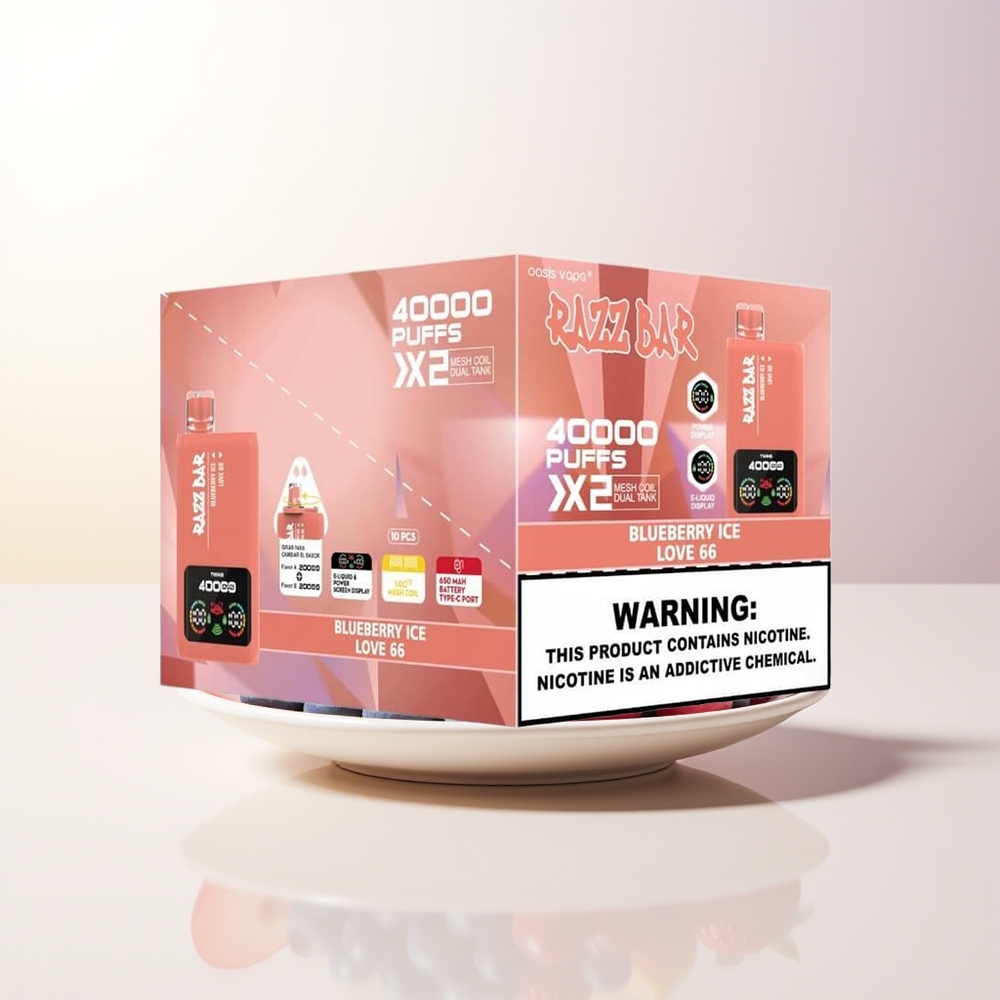 Razz Bar 40000 Puffs 10Ohm 2 Mesh Coil Type-C Port Blåbär Is Love 66