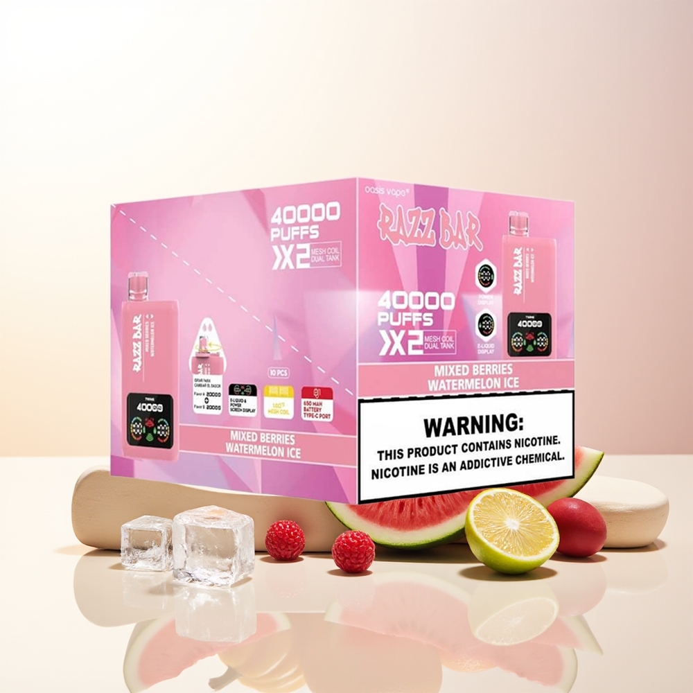 Razz Bar 40000 Puffs Blandade Bär - Vattenmelon Is Power Screen Display 10Ohm 2 Mesh Coil 650 Mah Battery Type-C Port 2 5 Nikotin