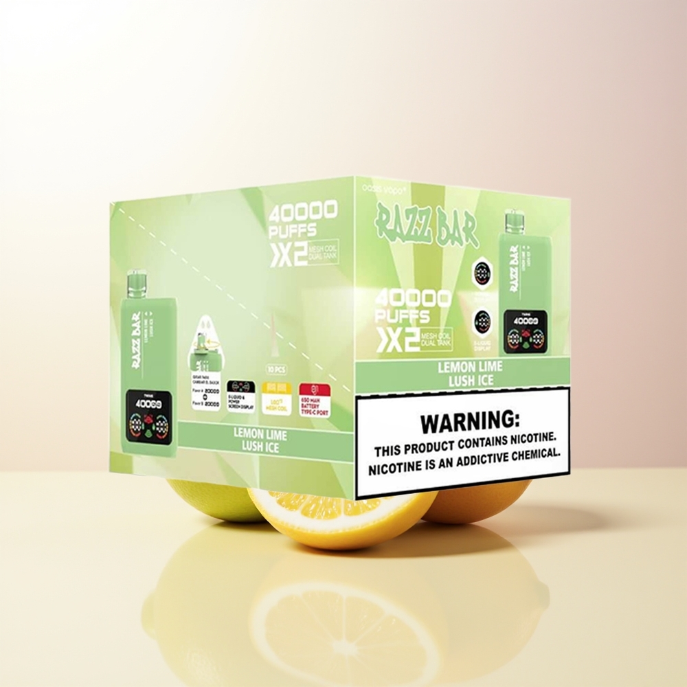 Razz Bar 40000 Puffs Citron Lime - Lush Is Power Skärm Display 10Ohm 2 Mesh Coil 650 Mah Battery Type-C Port 25 Nikotin