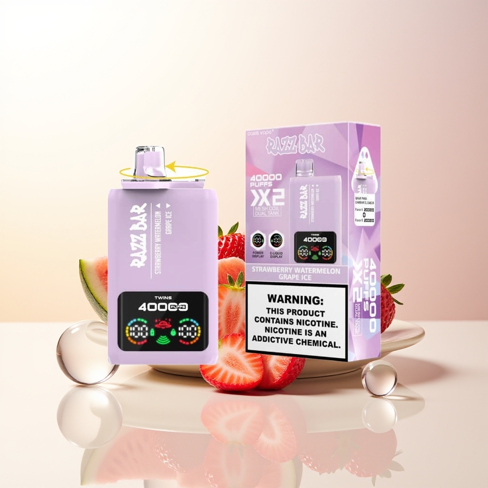 Razz Bar 40000 Puffs Jordgubb Vattenmelon - Druvis Glass Power Screen Display 10Ohm 2 Mesh Coil 650 Mah Battery Type-C Port 2 5 Nikotin