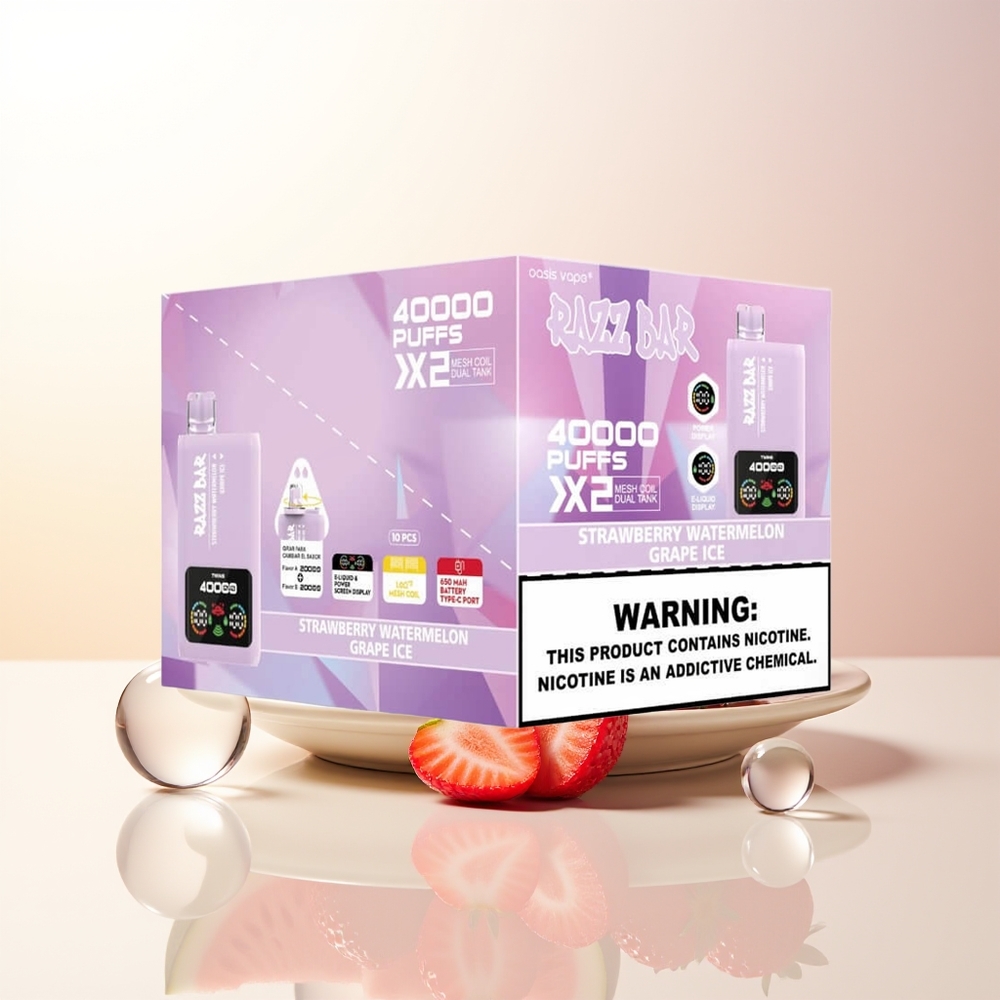 Razz Bar 40000 Puffs Jordgubb Vattenmelon - Druvis Glass Power Screen Display 10Ohm 2 Mesh Coil 650 Mah Battery Type-C Port 2 5 Nikotin