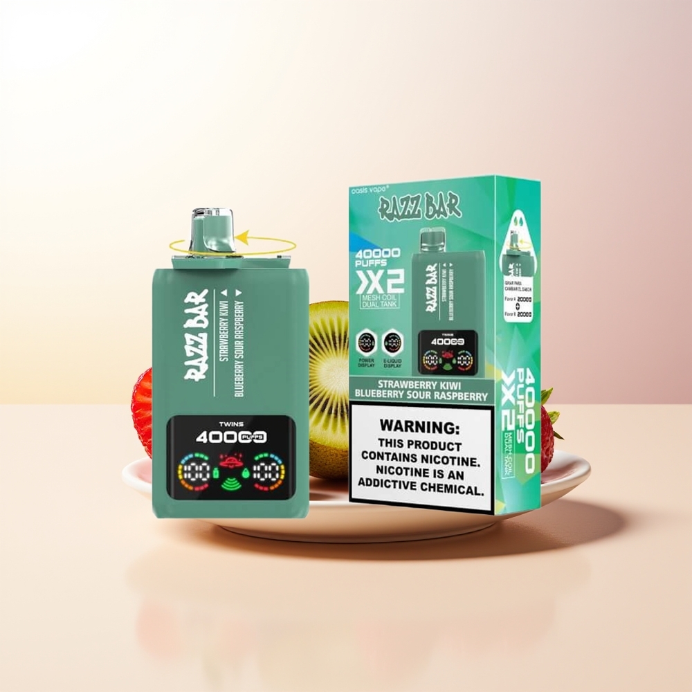 Razz Bar 40000 Puffs Jordgubbe Kiwi - Blåbär Sur Hallon 10Ohm 2 Mesh Coil 650 Mah Battery Type-C Port 2 5 Nikotin