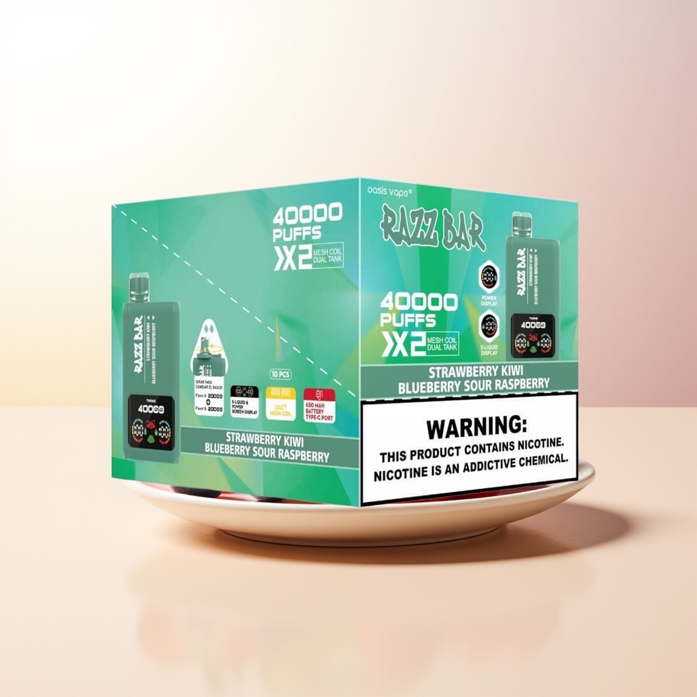 Razz Bar 40000 Puffs Jordgubbe Kiwi - Blåbär Sur Hallon 10Ohm 2 Mesh Coil 650 Mah Battery Type-C Port 2 5 Nikotin