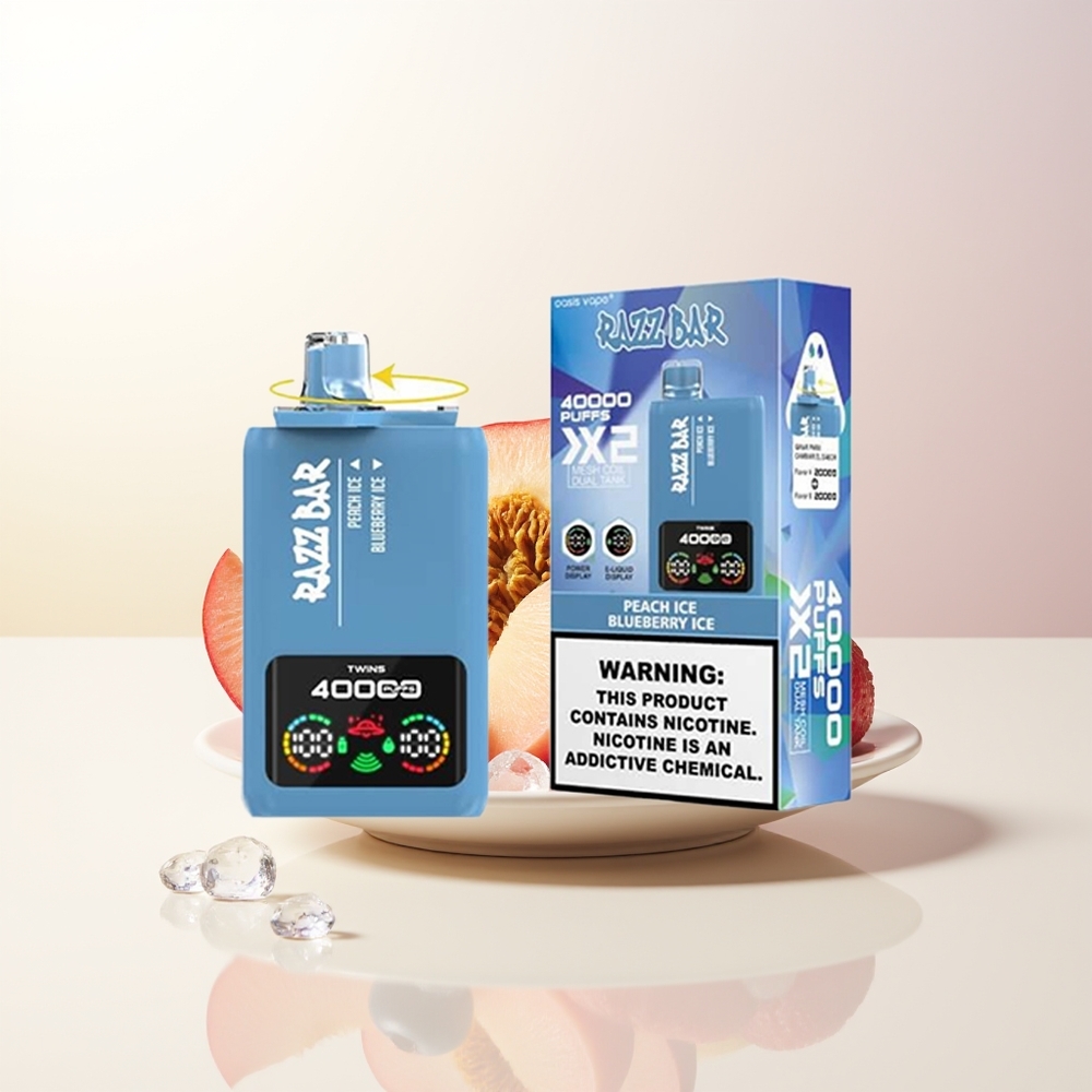 Razz Bar 40000 Puffs Persika Is - Blåbär Is Power Screen Display 10Ohm 2 Mesh Coil 650 Mah Battery Type-C Port 2 5 Nikotin