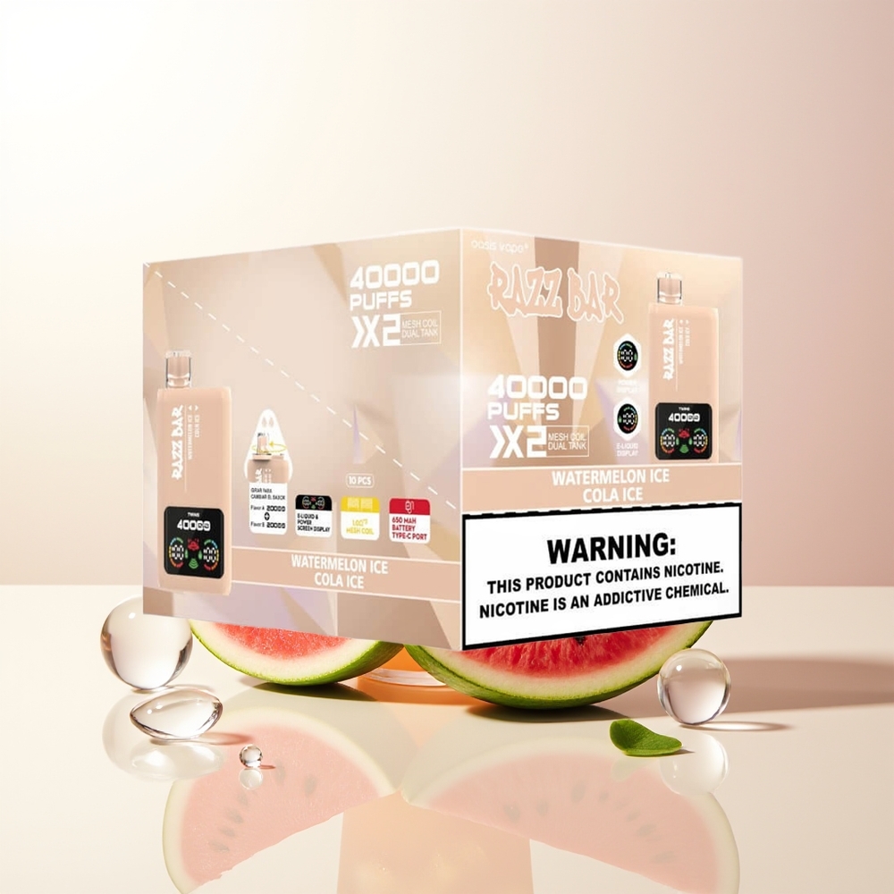 Razz Bar 40000 Puffs Vattenmelon Is - Cola Is Power Screen Display 10Ohm 2 Mesh Coil 650 Mah Battery Type-C Port 2 5 Nikotin