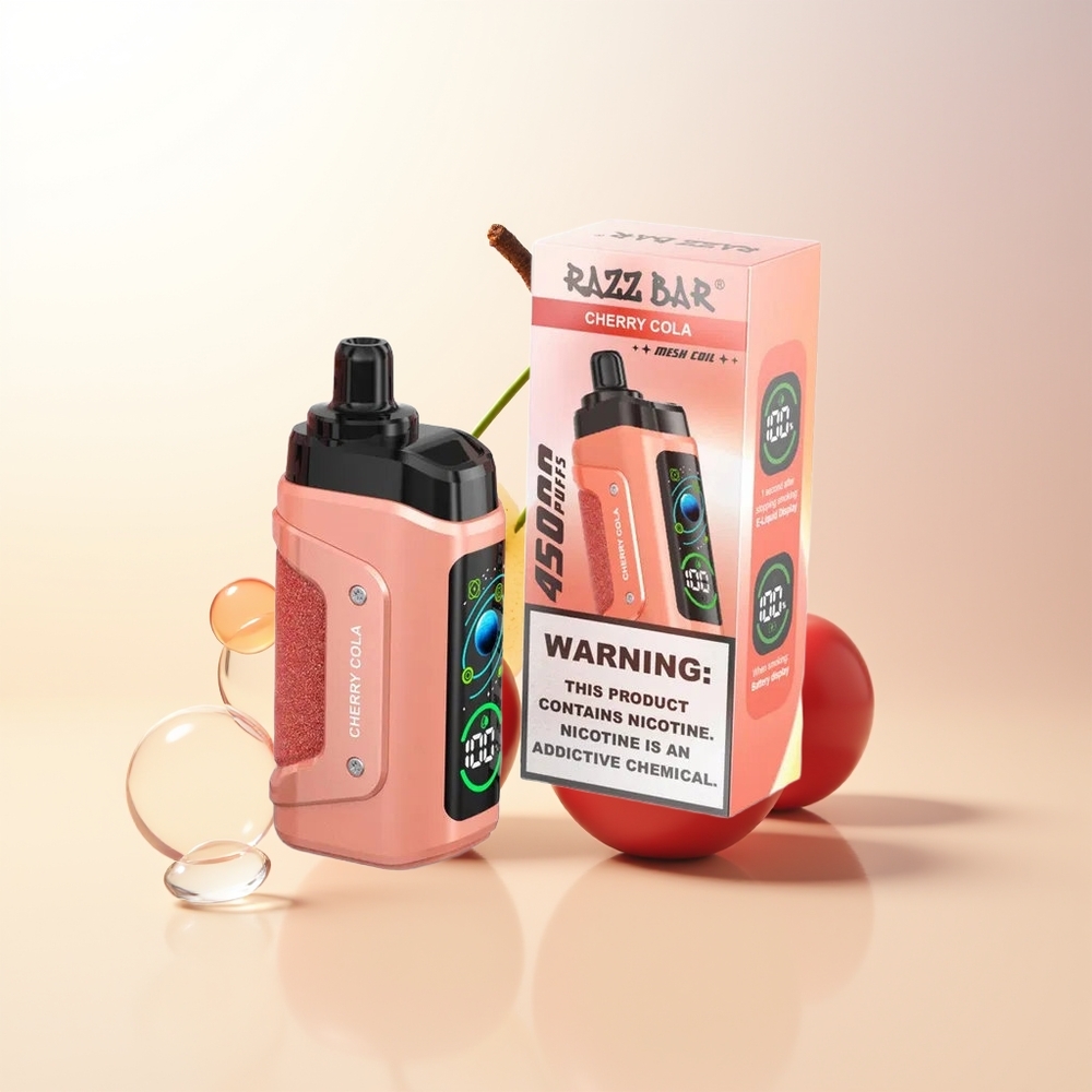 Razz Bar 45000 Puffs Engångs Vape Körsbär Cola Mesh Coil Justerbar Luftflöde Type-C