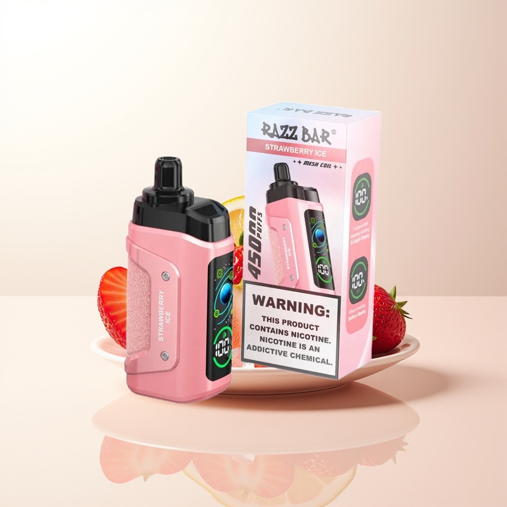 Razz Bar 45000 Puffs Jordgubb Is 10 Ohm Mesh Coil Justerbar Luftflöde 650 Mah Batteri Type-C Uppladdningsbar 20 mg/ml Nikotinstyrka