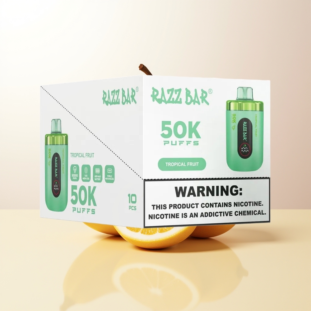 Razz Bar 50 000 Puffs Tropisk Frukt Mesh Coil 10 Ohm 650 Mah Type-C 2 Nikotin