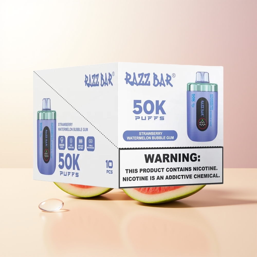 Razz Bar 50K Puffs 50000 Puffs Jordgubb Vattenmelon Tuggummi 2 Nikotin Typ-C