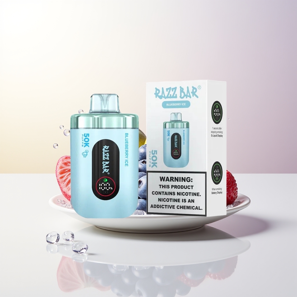 Razz Bar 50K Puffs Blåbär Is 10 Ohm Mesh Coil 650 Mah Battery Type-C Rechargeable 2 Nicotine
