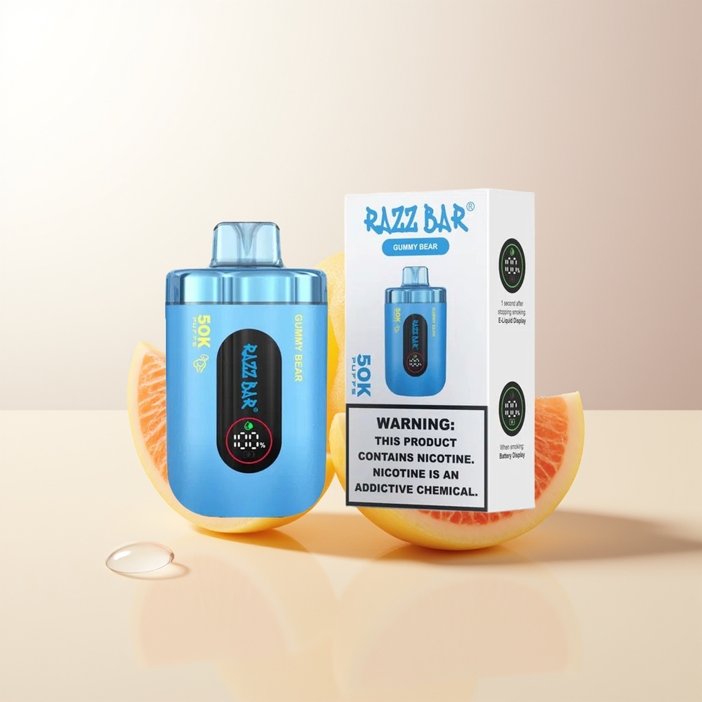 Razz Bar 50K Puffs Disposable Vap Godisbjörn 10 Ohm Mesh Coil 650 Mah Battery Type-C 2 Nikotin