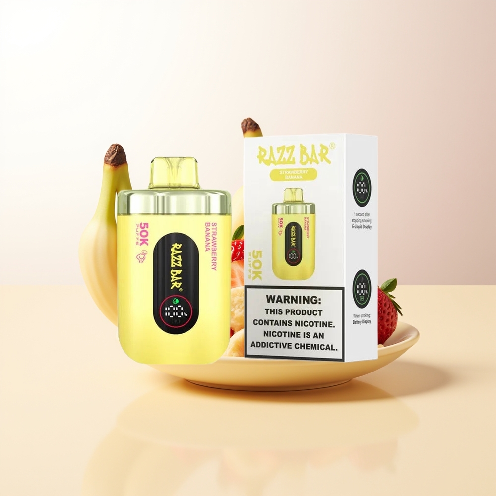 Razz Bar 50K Puffs Engångs Vape Jordgubb Banan 10 Ohm Mesh Coil Typ-C Laddbar 2 Nikotin