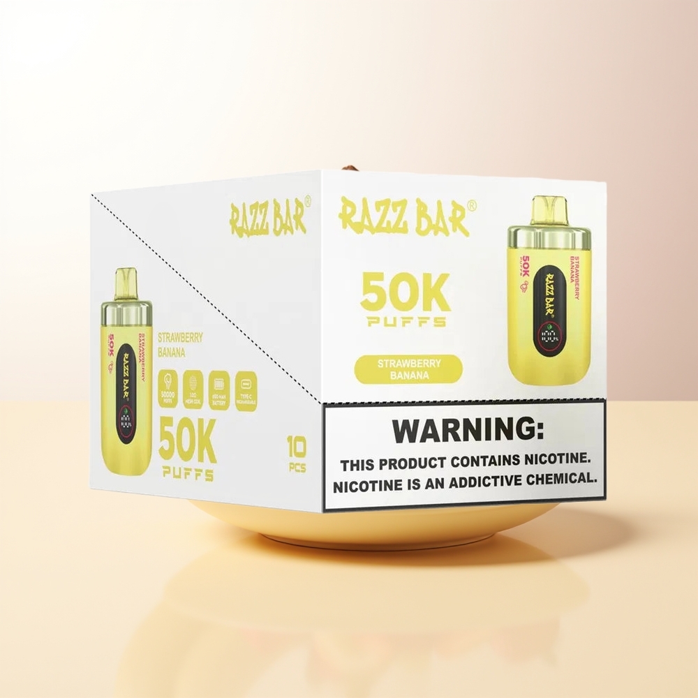 Razz Bar 50K Puffs Engångs Vape Jordgubb Banan 10 Ohm Mesh Coil Typ-C Laddbar 2 Nikotin