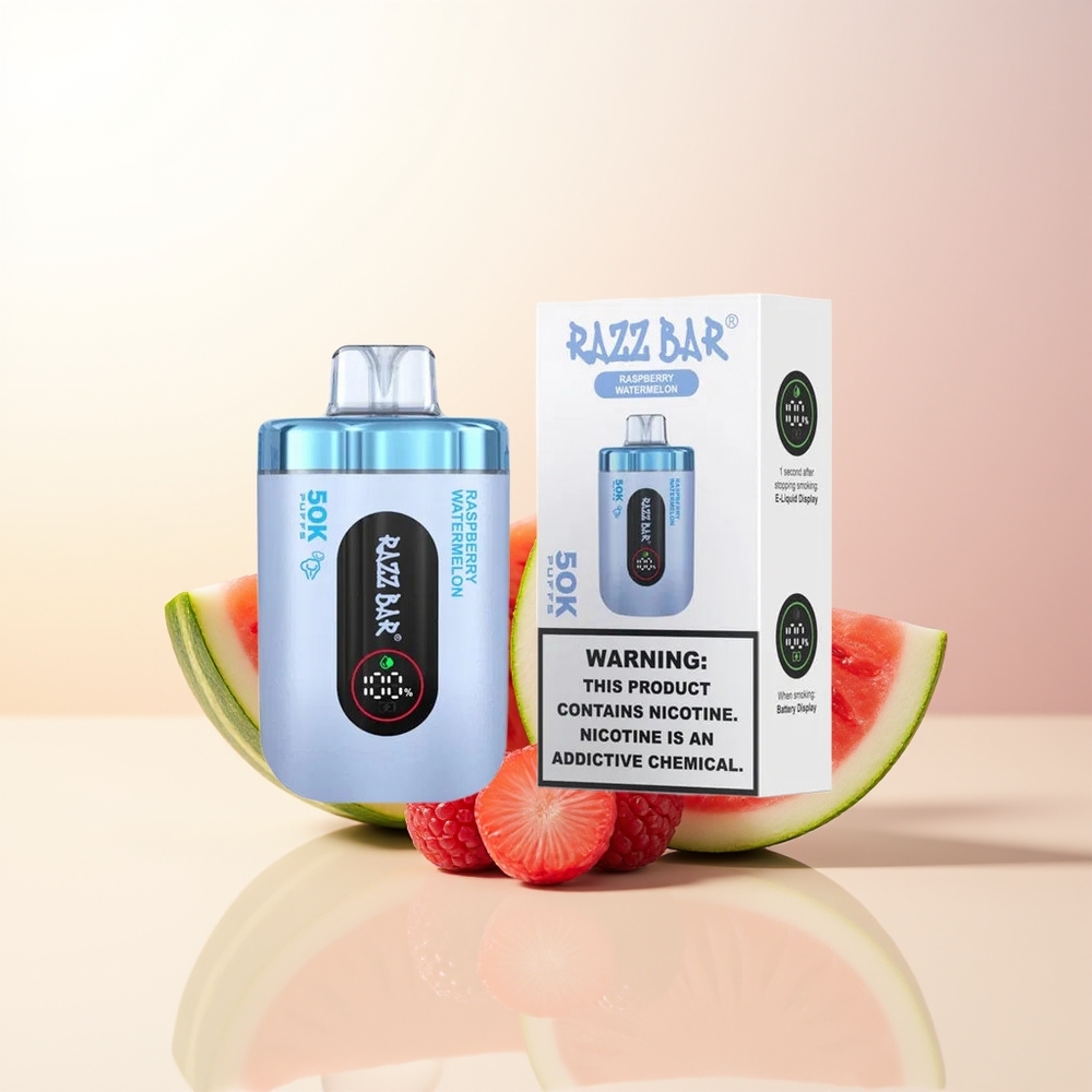 Razz Bar 50K Puffs Hallon Vattenmelon 10 Ohm Mesh Coil 650mAh Type-C 2 Nikotin