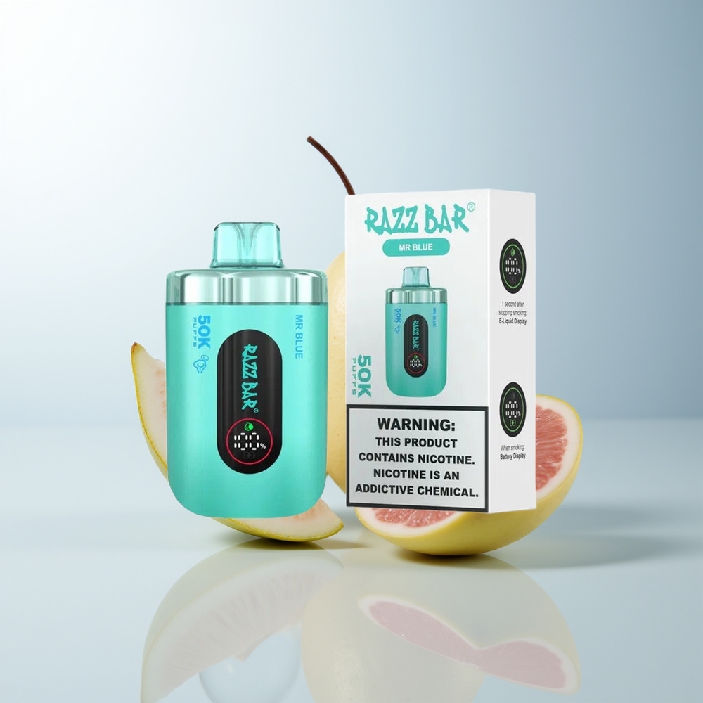 Razz Bar 50K Puffs Herr Blå Mesh Coil 10 Ohm 650 Mah Type-C 2 Nikotin