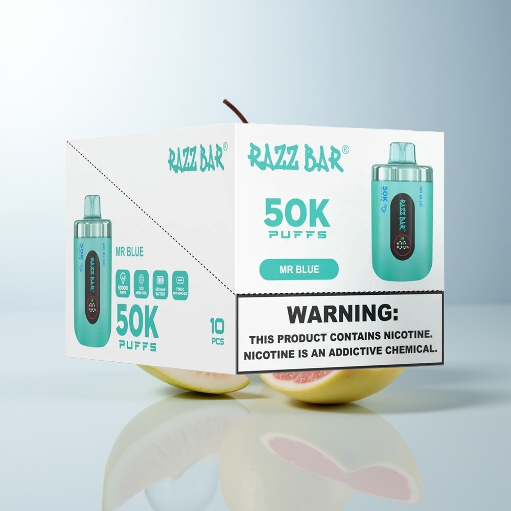 Razz Bar 50K Puffs Herr Blå Mesh Coil 10 Ohm 650 Mah Type-C 2 Nikotin